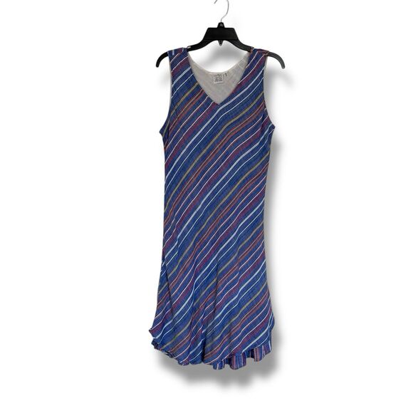 Parsley And Sage Sleeveless Blue Multi Stripe Midi Dress XL Lightweight Coastal - Picture 1 of 9